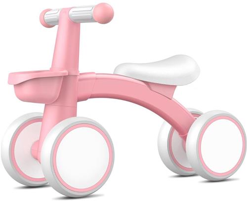 DailySupplies® Loopfiets 1 Jaar - Balance Bike voor Meisjes en Jongens - Leren Lopen - 4 Wielen - Roze en Wit