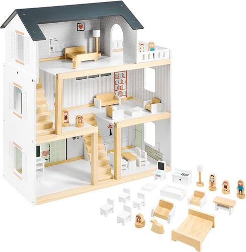 DailySupplies® Poppenhuis - Houten Poppenhuis met Meubels - Kinderspeelgoed 1 jaar en Ouder - Wit