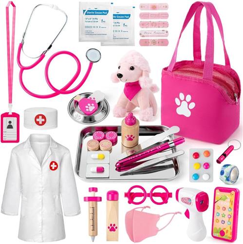 MKSS® Dierenarts Speelgoed - Dokterset - Kinderspeelgoed voor Jongens en Meisjes - Vanaf 2 Jaar geschikt voor 3 4 5 en Ouder - Roze met Wit