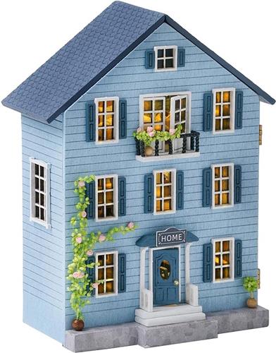 MKSS® Poppenhuis - Houten Poppenhuis met Meubels - Kinderspeelgoed 1 jaar en Ouder - Blauw