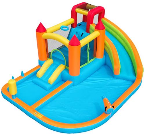 5-In-1 Opblaasbare Speeltoren  Springkasteel  Trampoline  Glijbaan  Basketbalring  Waterbestendig Oxford Stof  Snelle Opblaastijd