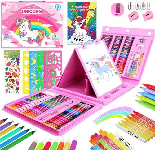 Tekenkoffer Kinderen - Tekendoos - Kleurpotloden - Stiften - Roze Eenhoorn
