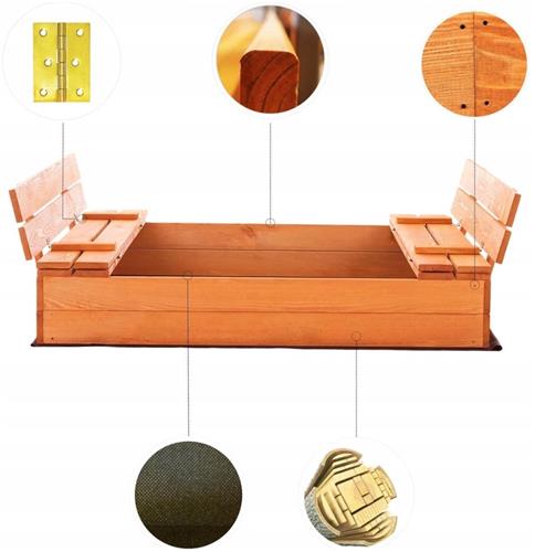 Thuys  Zandbak  Met Deksel  Zandbak 120 x 120cm  Speelzand  Met Ingebouwde Bandjes