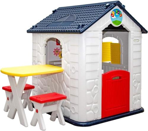 MKSS® Speelhuisje voor Buiten - Buitenspeelgoed Jongens en Meisjes - Speelhuisjes - Speelhuis - Wit met Blauw dak