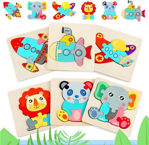 Imperatoris - 6x Houten Puzzel Dieren & Voertuigen Set voor Kinderen/Peuters/Kleuters - Speelgoed/Kinderspeelgoed