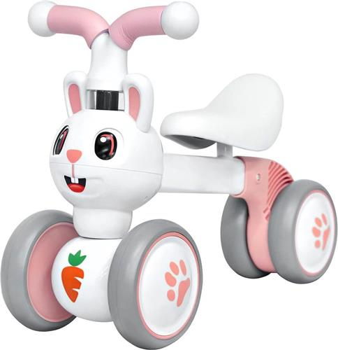 DailySupplies® Loopfiets 1 , 2 en 3 Jaar - Balance Bike voor Meisjes en Jongens - Leren Lopen - 4 Wielen - Wit Konijn