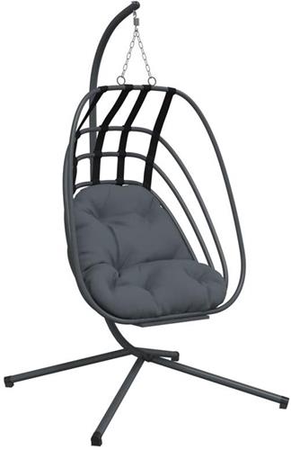 Hangstoel  Schommelstoel  Hangmatstoel  Hangstoel Met Standaard  Cocoonstoel  Stalen Frame Zwart  Weerbestendig  Max. 150 kg  Inclusief Antraciet Kussen