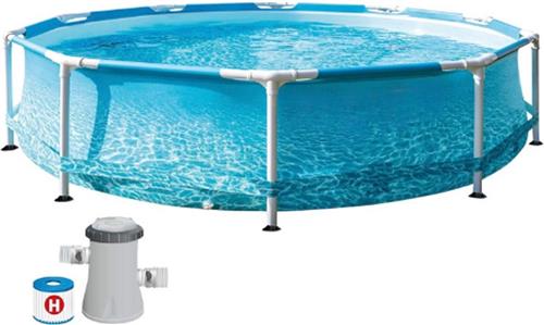 Thuys  Rond  Metalen  Frame  Zwembad  Set  305 x 76cm  Beachside  Design  Opzetzwembad  Met  Stalen  Constructie  Zomerzwembad