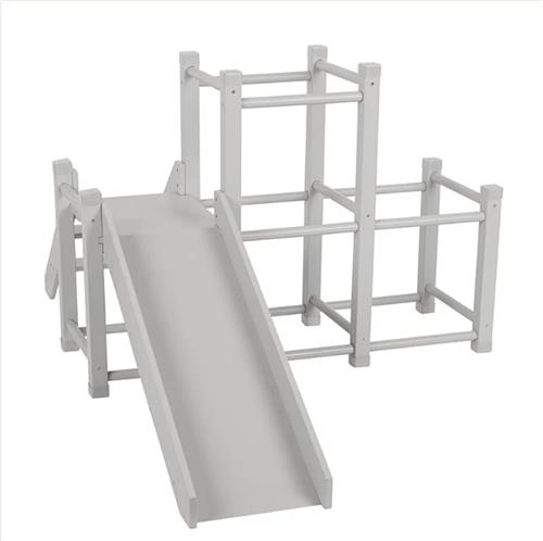 Klimtoren Met Glijbaan - Klimboog Hout Klimmen, Kruipen, Glijden, en Eindeloos Plezier - Duikelrek Klimrek Peuter Baby Kinderen 18+ Maanden - Grijs