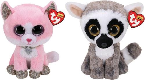 Ty - Knuffel - Beanie Buddy - Fiona Pink Cat & Linus Lemur