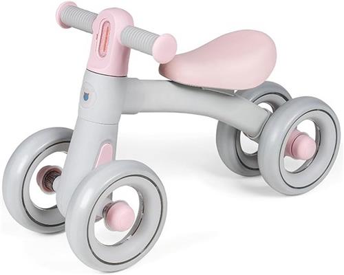 Loopfiets 1 Jaar - Balance Bike Voor Meisjes En Jongens - Leren Lopen - 4 Wielen - Roze