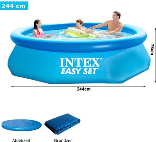Intex® Zwembad 244cm - Opblaasbaar Bad + Afdekzeil + Grondzeil - Opblaasbaar Zwembad - Rond