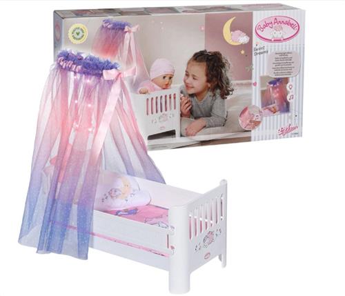 WNHB® Wit Poppenbed met Muziek en Sterrenprojectie  Geschikt voor 36-43 cm Poppen  Speelgoedbedje met Nachtlampje en Slaapliedje