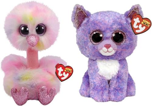 Ty - Knuffel - Beanie Buddy - Avery Ostrich & Cassidy Cat