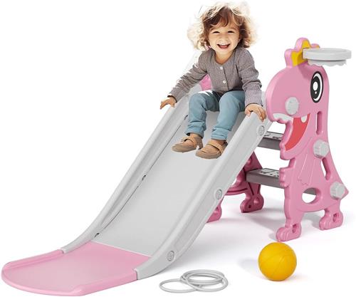 Glijbaan Peuter - Vrijstand met Trap - Buiten - Grijs met Roze