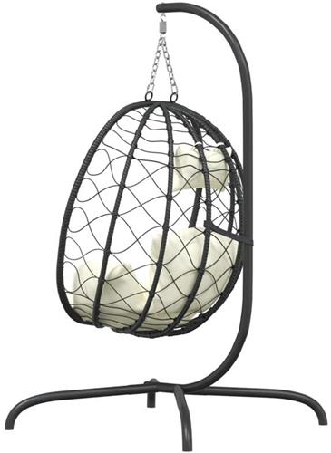 Hangstoel  Hangstoel met Standaard  Egg Chair  Hangmand  Schommelstoel  Kunststof Rattan  Stalen Frame  Incl. Creme-wit Kussen  Max. Belastbaar 150 kg