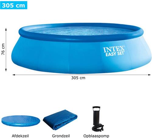 Intex® Zwembad Met Pomp 305cm - Opblaasbaar Bad + Opblaaspomp + Afdekzeil + Grondzeil - Opblaasbaar Zwembad - Rond