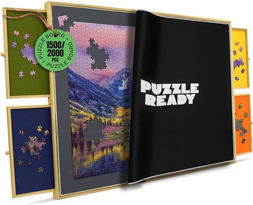 Puzzelbord met Opbergsysteem - 4 Lades - Geschikt voor 2000 Stukjes - Houten Puzzeltafel - Puzzelplank - Puzzelmap - Portapuzzle - Puzzelplaat - 65x49cm