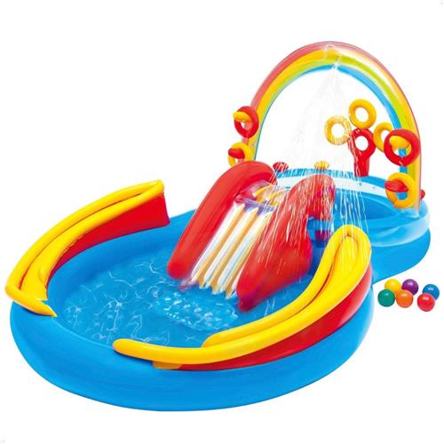 DailySupplies® Kinderzwembad met Glijbaan - Speelzwembad - Kinder Opblaas Zwembad - Blauw met Rood