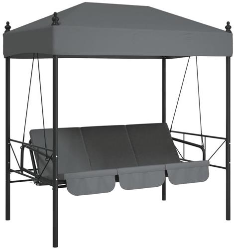 Hollywood Schommelstoel  Hangstoel  Porch Swing  Tuinbank  Schommelbank  Antraciet Grijs  Gepoedercoat Stalen Frame  Weerbestendig & Comfortabel Zitvlak