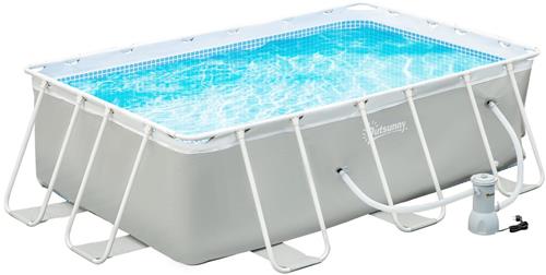 Opzetzwembad rechthoekig  zwembad  buitenzwembad  tuinzwembad  familiezwembad  lichtgrijs  duurzaam stalen frame  inclusief filterpomp 340x215x80 cm