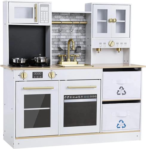 Houten Keukenset Kind  Speelkeuken Hout  Kinderkeuken Met Accessoires  Pretkeuken  Rollenspel Keuken  Licht- en Geluidseffecten  Compact 90x90x30 cm