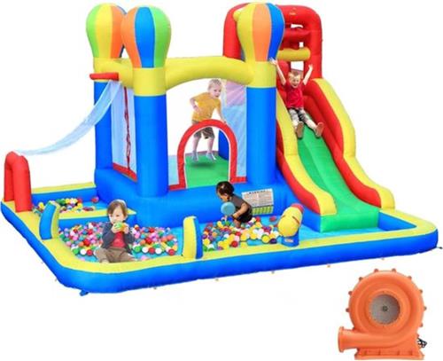 Thuys - Springkussen  Met Glijbaan  Waterpret Speelgoed Buiten  Voor Kinderen  Opblaasbaar  Ballenbak  Veilig Design  Gekleurd