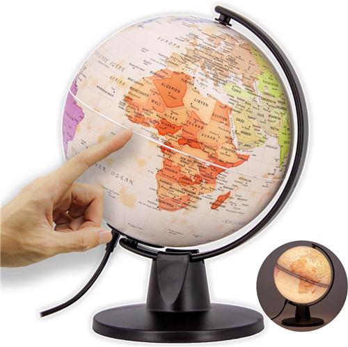 Wereldbol Met Verlichting - Led Lamp Kinderen - Bureaulamp - Zwart