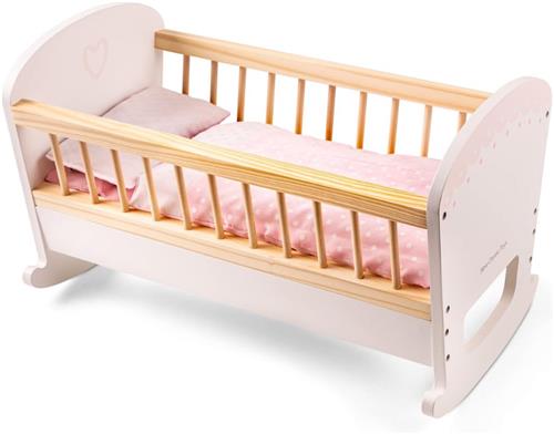 Luxe Poppenbed - Poppenbedje Hout - Poppenhuis Meubels - Roze