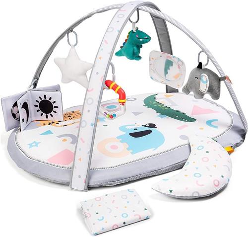 Baby Speelkleed Met Boog - Babyspeelgoed 0 Jaar - Kinderspeelgoed 1 Jaar - Speelmat - Babygym - Wit met Grijs