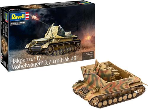 Revell Modelbouwpakket Militaire voertuigen - 03363 Duitse Flakpanzer IV Möbelwagen 3,7 cm Flak 43 WWII - Tank Plastic - 1:72 -