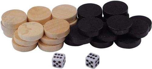 JGS Premium - Backgammon en Dammen Vervangingsstukken Set - Reis- en Kampeerspel - Houten Stukken - Diameter 19 mm - 32 Stuks