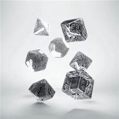 Polydice 7 Dobbelstenenset Transparent & Black Elvish Q-Workshop