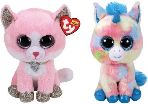 Ty - Knuffel - Beanie Buddy - Fiona Pink Cat & Blitz Unicorn