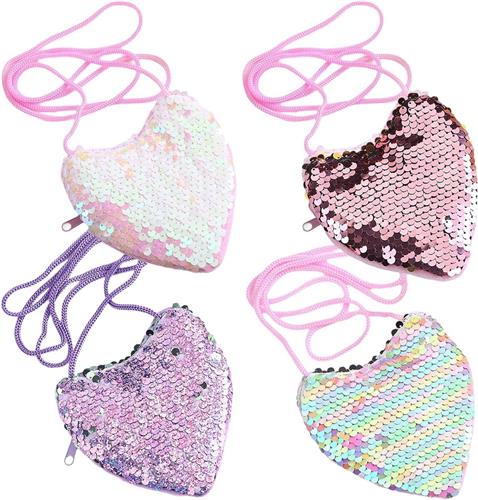 Thelau - Set van 4 mini portefeuilles met pailletten - Hartvormig - Leuk verjaardagscadeau voor meisjes