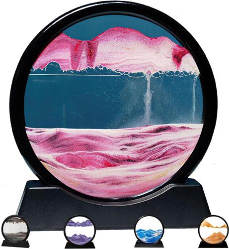 Thelau - 3D zandloper diepzee zandlandschap bewegende zandkunst met roze kleur 18,2 cm