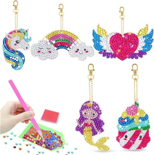 Thelau - Diamantschilderij Kindersleutelhanger met Eenhoornafbeelding - Knutselset voor Meisjes