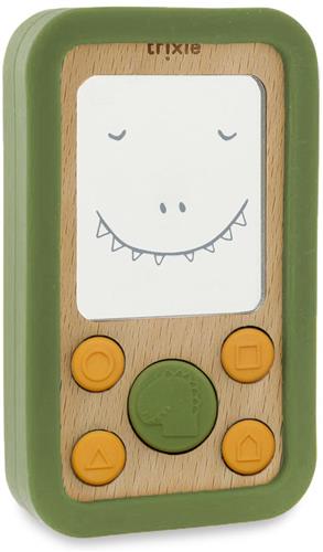 Trixie Houten Babytelefoon met Silicone Mr. Dino  0m+  Bijtspeelgoed - Leuk als Kraamcadeau