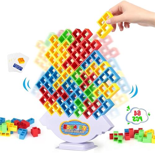 Thelau - 64-delige Stapelblokkenspel voor Balans Tetra Tower Bordspellen voor 2 spelers en familiespel Leuk voor feesten, reizen en teambuilding Geschikt voor kinderen en volwassenen