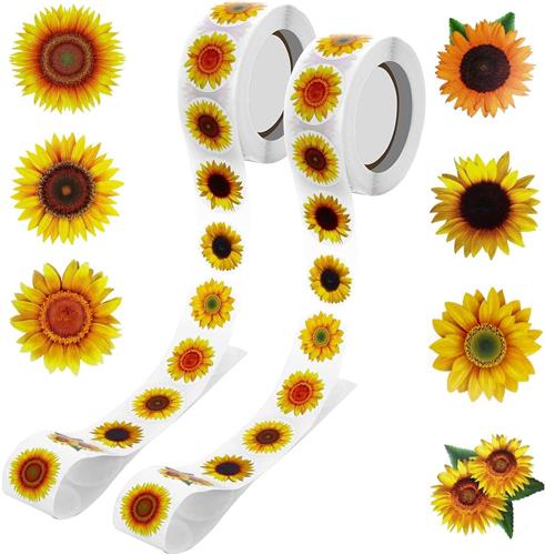 Thelau - Zonnebloem stickers - 1000 stuks, 8 patronen, zelfklevend voor Kerst en Scrapbooking
