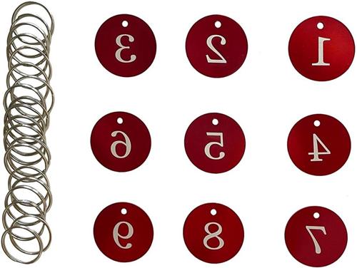 Thelau - Aluminium Number Tags 35MM Ronde ID Tags met Key Ring voor Restaurant Hotel Dormitory Keys House Lockers - Rood, Nummer Tags 1-50
