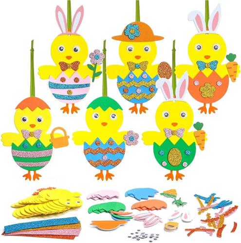 Thelau - 12-delige knutselset voor paaskuiken, doe-het-zelf decoratie, creatief kunsthandwerk voor pasen