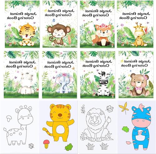Thelau - Mini-kleurboek jungle safari - 18 stuks, kindercadeau, kleurboeken voor kinderen