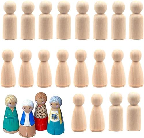Thelau - 40 Stuks Houten Figuren Poppen Decoratie Schilderen Kinderknutselprojecten - Natuurlijk Hout - 55 mm