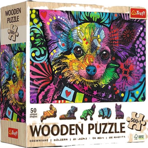 PUZZEL 500+1 Houten puzzels Kleurrijke puppy 20218 - PUZZLE 500+1 Puzzle Drewniane Kolorowy szczeniak 20218