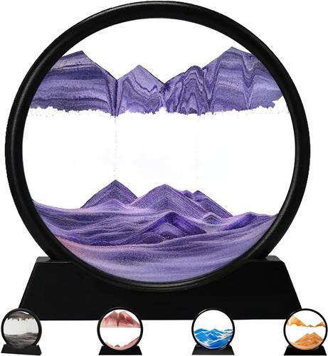 Thelau - - 3D Zandloper met Diepzeezandlandschap - Bewegende Zandkunst voor Kantoor en Woonkamer - Decoratieve Draaibare Zandloper als Geschenk - Esthetische Tafeldecoratie voor Volwassenen en Kinderen (Paars)