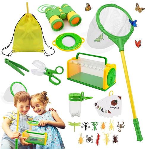 Thelau - Onderzoekset voor kinderen met loepenbekers en kinderverrekijker, ontdekkingsset voor buitenspeelgoed en insectenonderzoek, inclusief vlindernet en insectendoos -