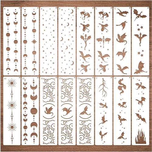 Thelau - 16-delige Sashiko Stencil Set, Handquilten, Reliëf Schablonen (11,8 x 3 inch) - Voor Quilten en Borduren Met Traditionele Motieven