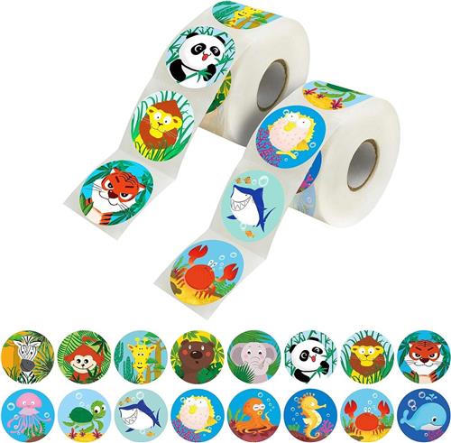 Thelau - Set van 600 ronde dierenstickers in 16 designs | Met perforatielijn | 3,8 cm diameter | Leuke decoratie