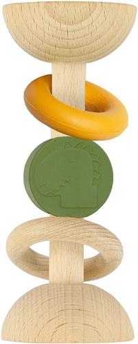 Trixie Houten Siliconen Rammelaar Mr. Dino  0m+  FSC hout  Bijtspeelgoed - Leuk als Kraamcadeau